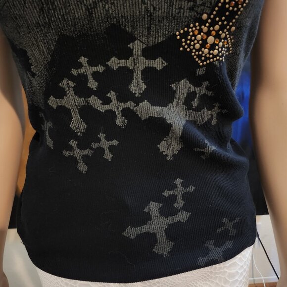 VocalUSA - Black Tank Top with Embellished Cross Pattern Size Small - Picture 5 of 14